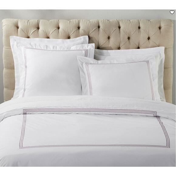 Pottery Barn Grand Organic Percale Duvet Cover Striped Border Lavender King - Picture 7 of 7